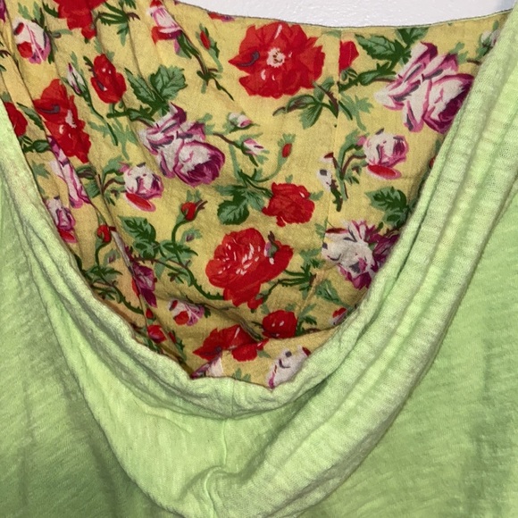 Vintage Free People Lime Green Floral Crop Short Sleeve Slouchy Hoodie Small - Picture 6 of 11